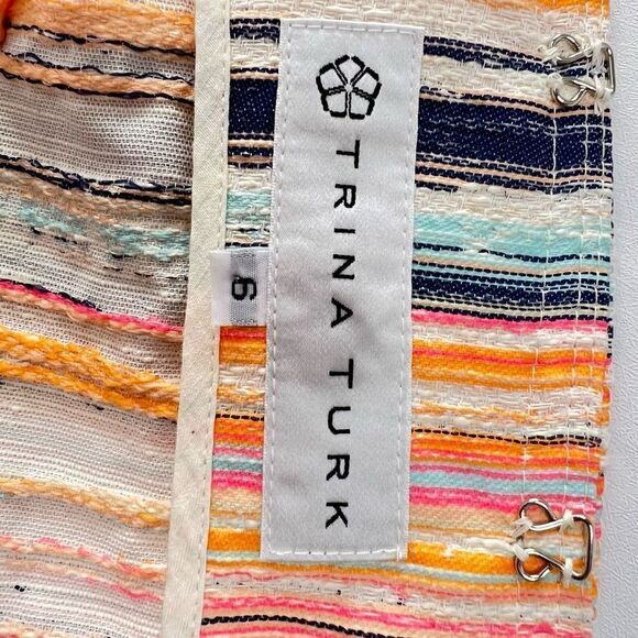 Trina Turk Women’s Size 6 Small Nani Stripe Woven Jacket Blazer Fringe Hem Neon - Picture 10 of 13